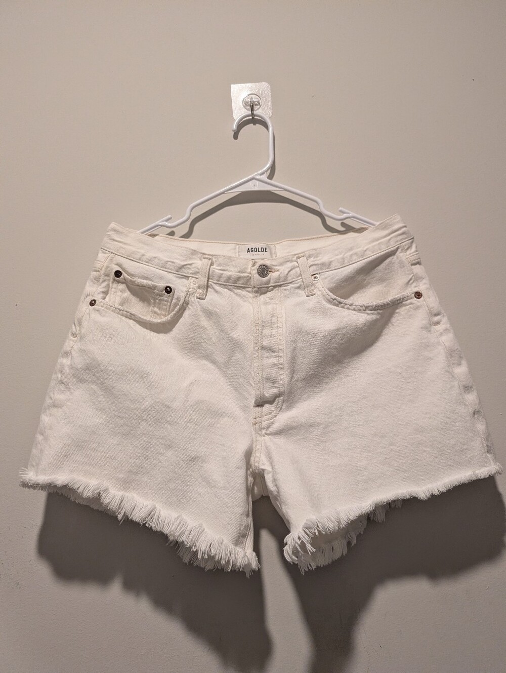 Agolde Parker Long White Frayed Hem Denim euro Summer Boho Shorts - Picture 2 of 10